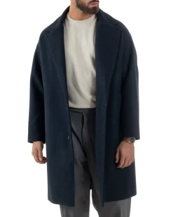 Cappotto Uomo Oversize Monopetto Maniche Raglan Collo Rever Blu CO1077A
