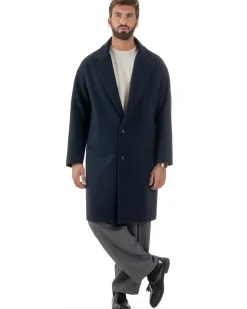 Cappotto Uomo Oversize Monopetto Maniche Raglan Collo Rever Blu CO1077A