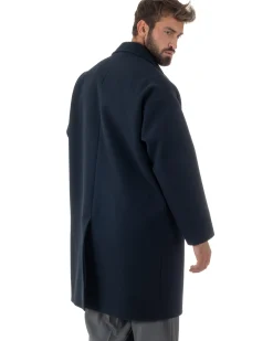 Cappotto Uomo Oversize Monopetto Maniche Raglan Collo Rever Blu CO1077A