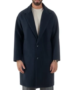 Cappotto Uomo Oversize Monopetto Maniche Raglan Collo Rever Blu CO1077A