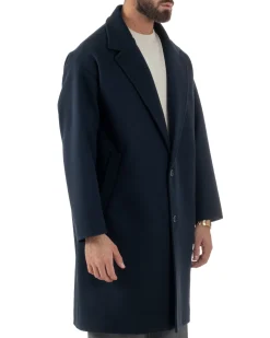 Cappotto Uomo Oversize Monopetto Maniche Raglan Collo Rever Blu CO1077A