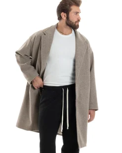 Cappotto Uomo Oversize Monopetto Maniche Raglan Collo Rever Beige CO1107A