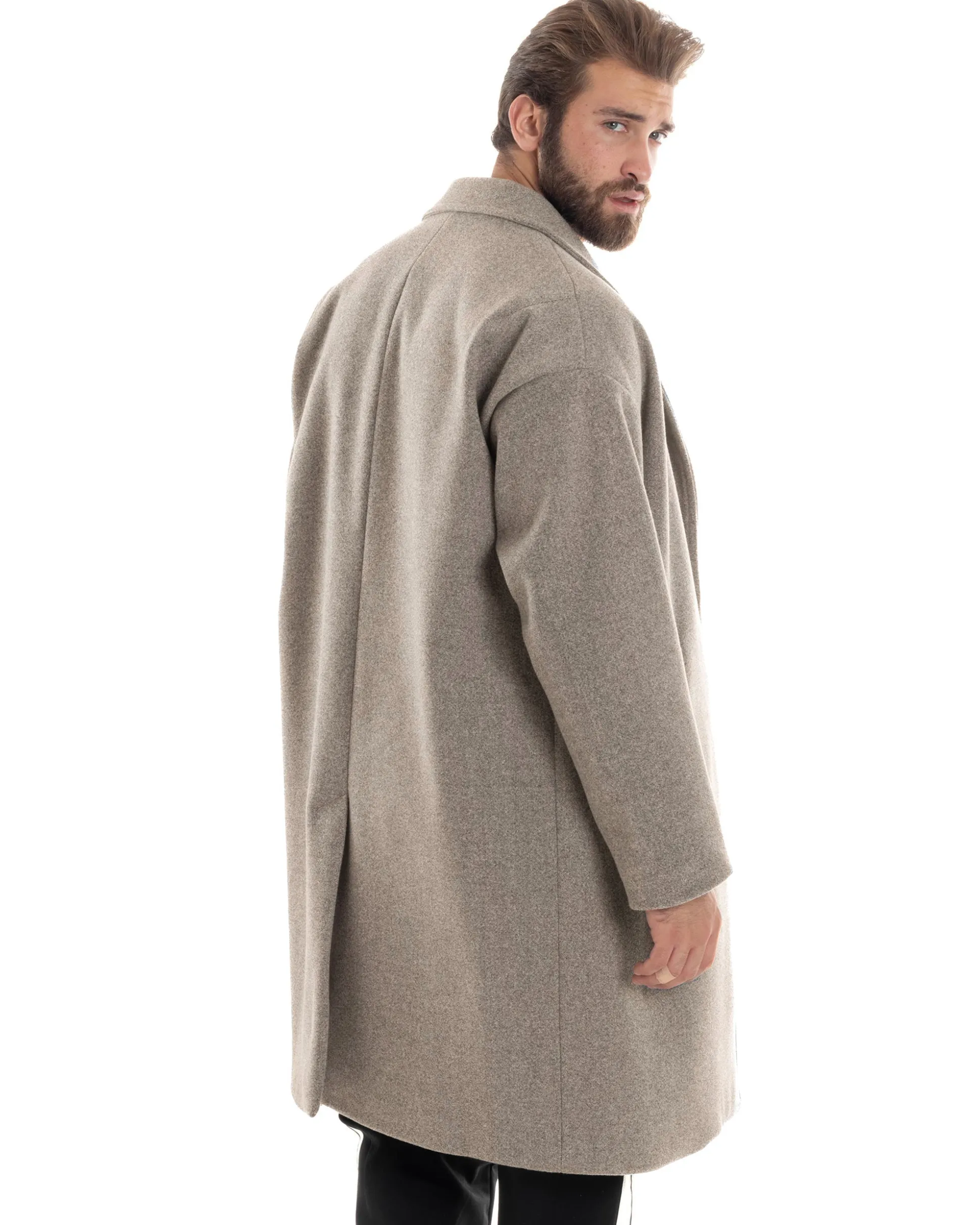 Cappotto Uomo Oversize Monopetto Maniche Raglan Collo Rever Beige CO1107A
