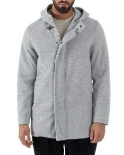 Cappotto Uomo Panno Spigato Cappuccio Zip Grigio BlackSunday CO1092A