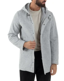 Cappotto Uomo Panno Spigato Cappuccio Zip Grigio BlackSunday CO1092A