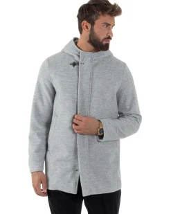 Cappotto Uomo Panno Spigato Cappuccio Zip Grigio BlackSunday CO1092A