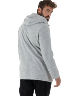 Cappotto Uomo Panno Spigato Cappuccio Zip Grigio BlackSunday CO1092A
