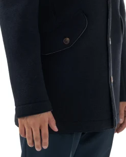 Cappotto Uomo Parka Lungo Cappuccio Tessuto Scuba Lana Blu Over-D OC1F2W5J35