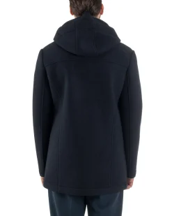 Cappotto Uomo Parka Lungo Cappuccio Tessuto Scuba Lana Blu Over-D OC1F2W5J35