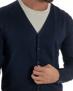 Cardigan Maglia Sottile Scollo a V Basic Blu M2688A
