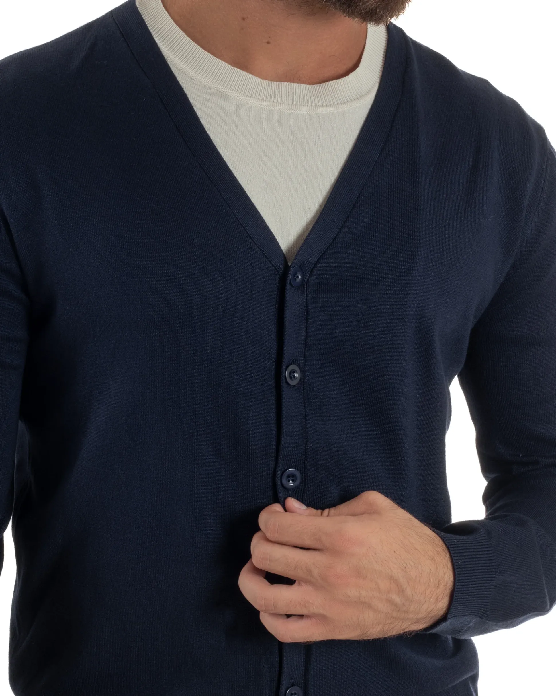 Cardigan Maglia Sottile Scollo a V Basic Blu M2688A