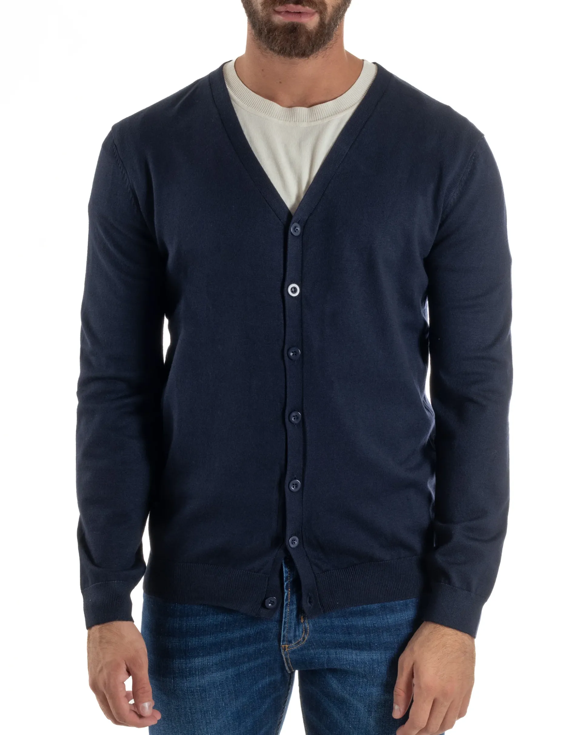 Cardigan Maglia Sottile Scollo a V Basic Blu M2688A