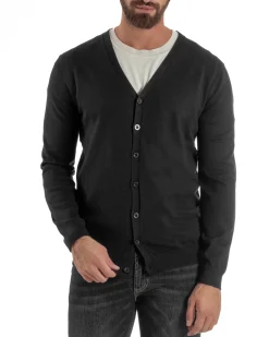 Cardigan Maglia Sottile Scollo a V Basic Nero M2689A