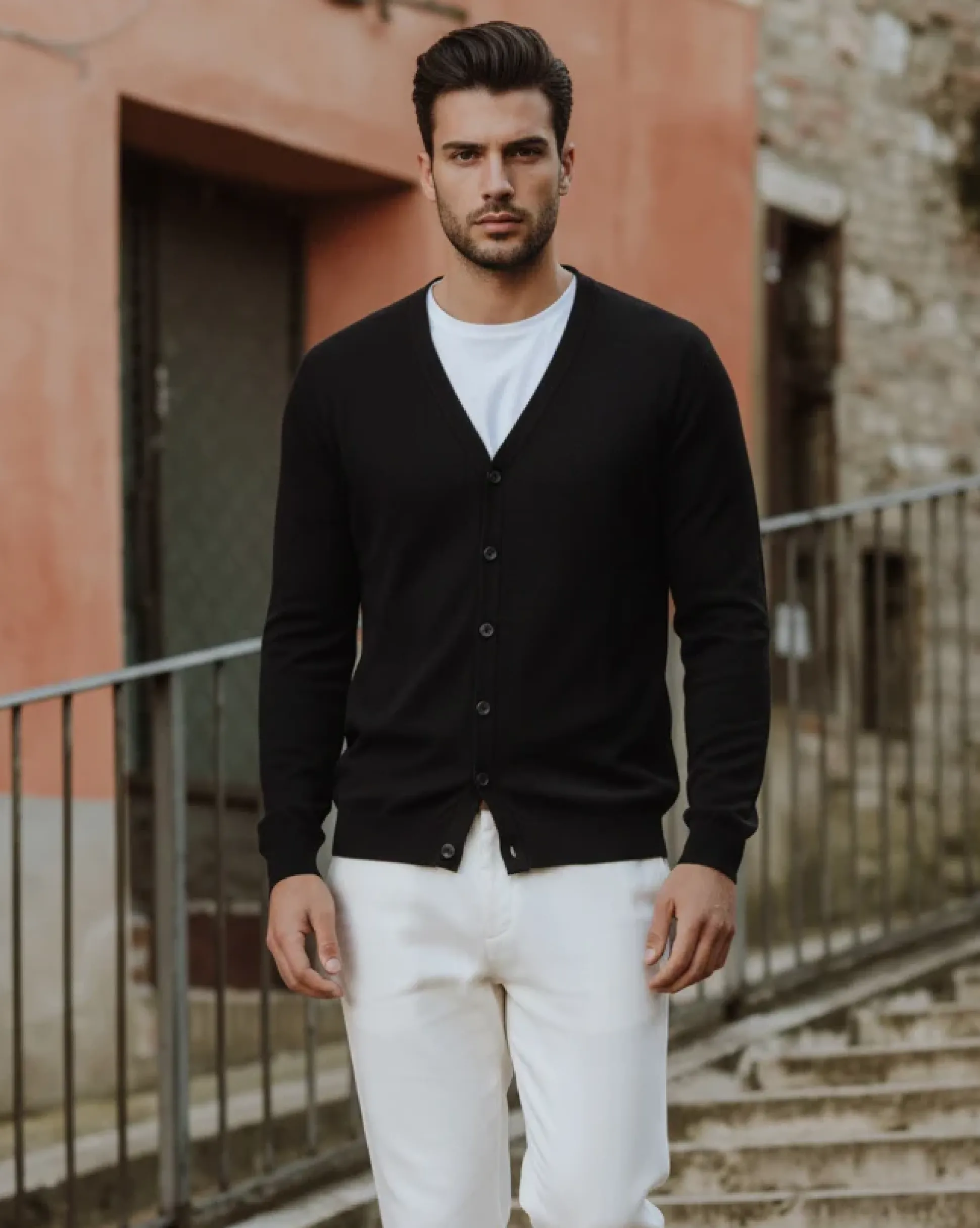 Cardigan Maglia Sottile Scollo a V Basic Nero M2689A