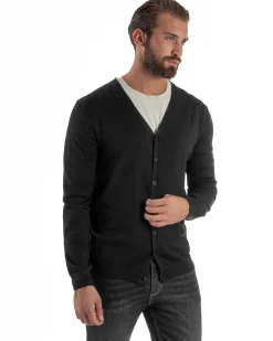 Cardigan Maglia Sottile Scollo a V Basic Nero M2689A