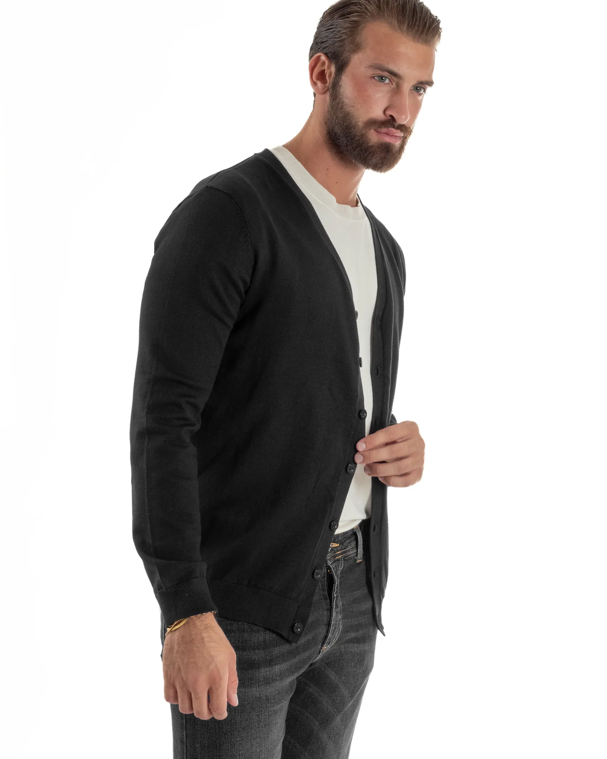 Cardigan Maglia Sottile Scollo a V Basic Nero M2689A