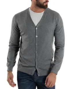 Cardigan Maglia Sottile Scollo a V Basic Grigio M2691A