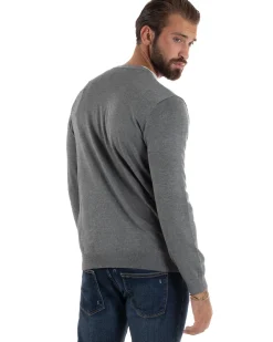 Cardigan Maglia Sottile Scollo a V Basic Grigio M2691A
