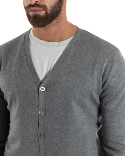 Cardigan Maglia Sottile Scollo a V Basic Grigio M2691A