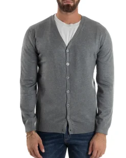 Cardigan Maglia Sottile Scollo a V Basic Grigio M2691A