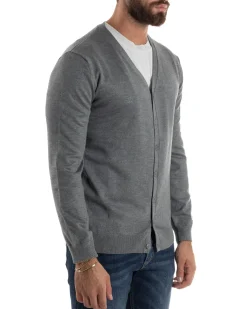 Cardigan Maglia Sottile Scollo a V Basic Grigio M2691A