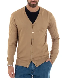 Cardigan Maglia Sottile Scollo a V Basic Beige M2952A