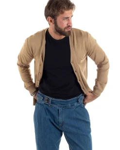 Cardigan Maglia Sottile Scollo a V Basic Beige M2952A