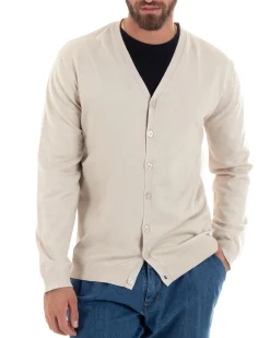 Cardigan Maglia Sottile Scollo a V Basic Panna M2951A