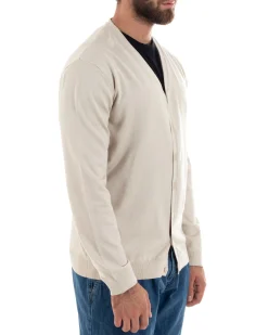 Cardigan Maglia Sottile Scollo a V Basic Panna M2951A