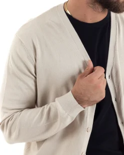 Cardigan Maglia Sottile Scollo a V Basic Panna M2951A