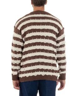 Cardigan Uomo Bicolore Maglia Over Scollo V Rotture Marrone Berna M-252010