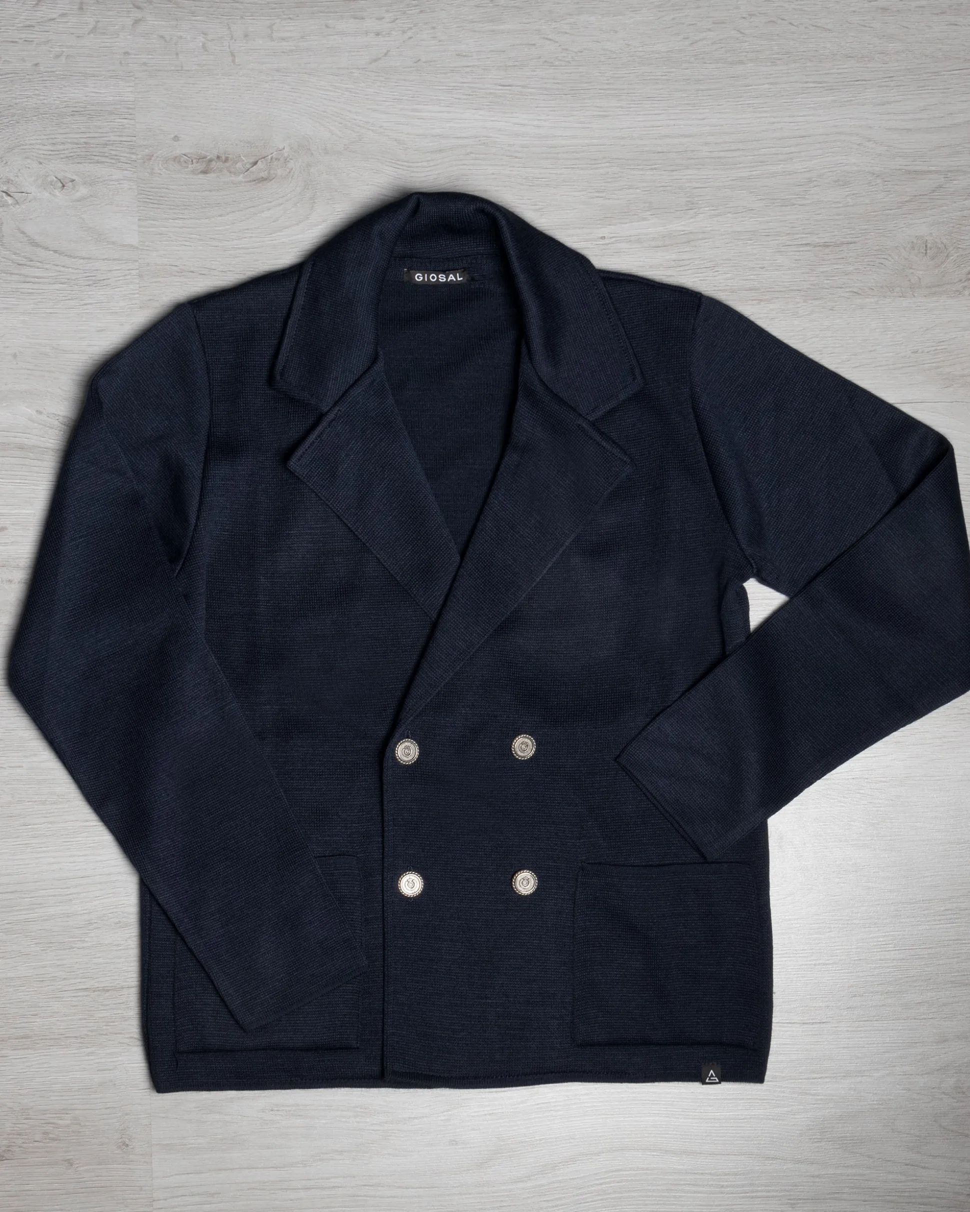 Cardigan uomo doppiopetto giacca bottoni metallo maglia links cotone blu GIOSAL-M2989A
