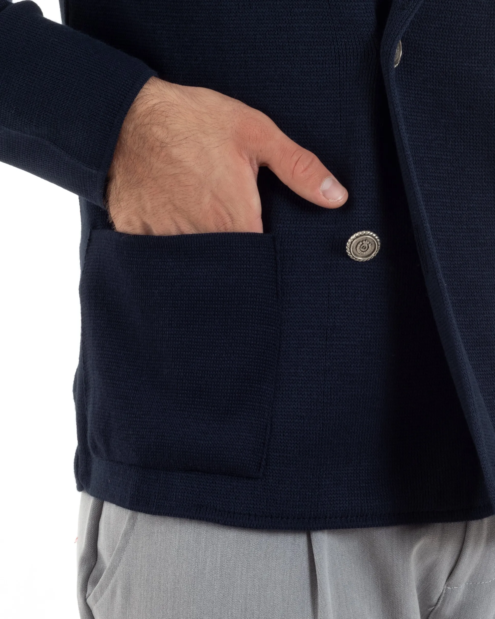 Cardigan uomo doppiopetto giacca bottoni metallo maglia links cotone blu GIOSAL-M2989A