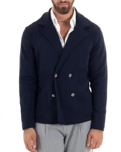 Cardigan uomo doppiopetto giacca bottoni metallo maglia links cotone blu GIOSAL-M2989A