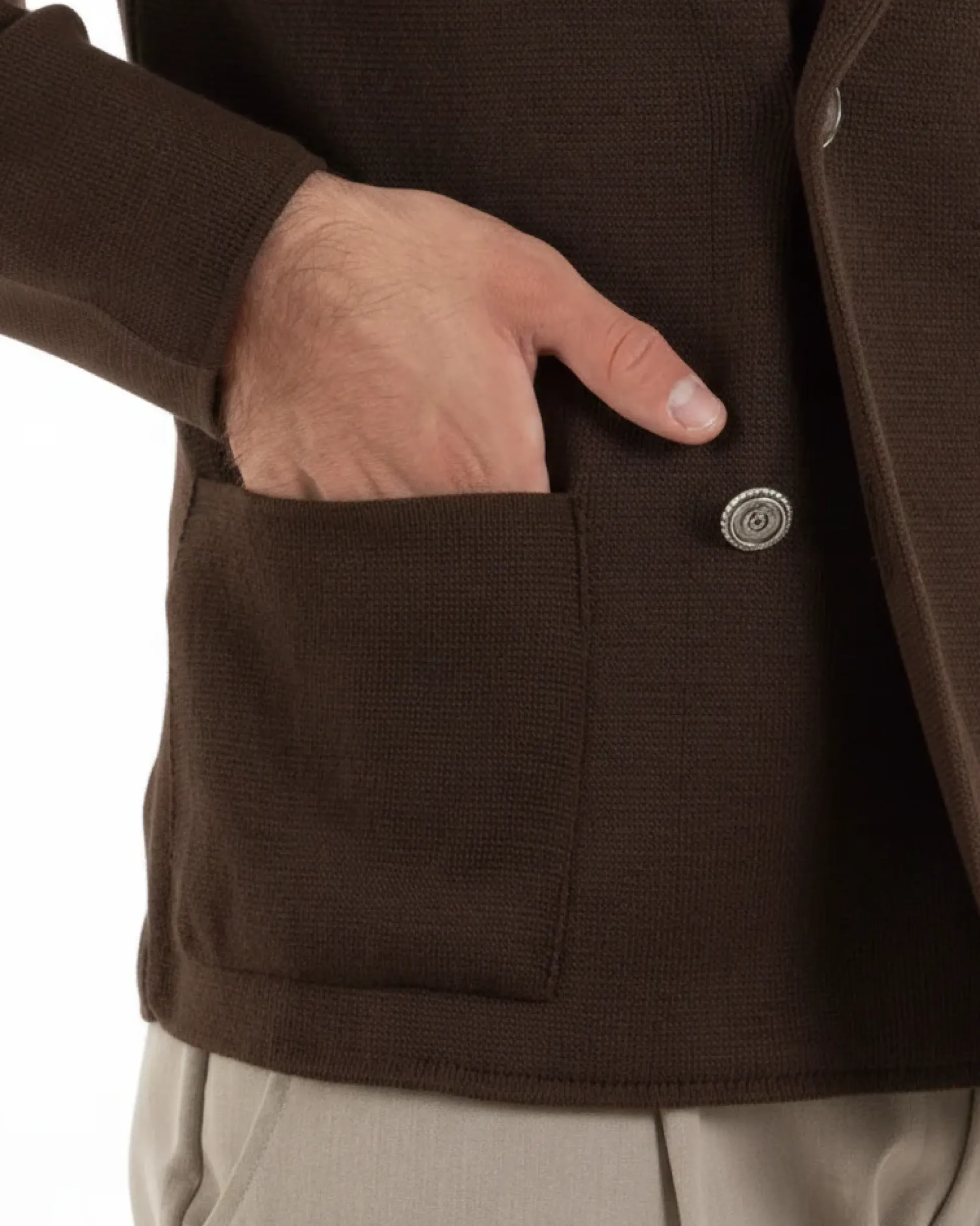 Cardigan uomo doppiopetto giacca bottoni metallo maglia links cotone casual marrone GIOSAL-M3087A