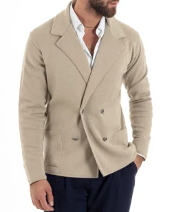Cardigan uomo doppiopetto giacca bottoni metallo maglia links cotone casual beige GIOSAL-M2988A