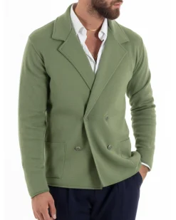 Cardigan uomo doppiopetto giacca bottoni metallo maglia links cotone casual verde pesto GIOSAL-M3098A