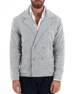 Cardigan uomo doppiopetto giacca bottoni metallo maglia links cotone casual grigio GIOSAL-M2986A