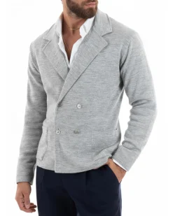 Cardigan uomo doppiopetto giacca bottoni metallo maglia links cotone casual grigio GIOSAL-M2986A