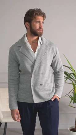 Cardigan uomo doppiopetto giacca bottoni metallo maglia links cotone casual grigio GIOSAL-M2986A