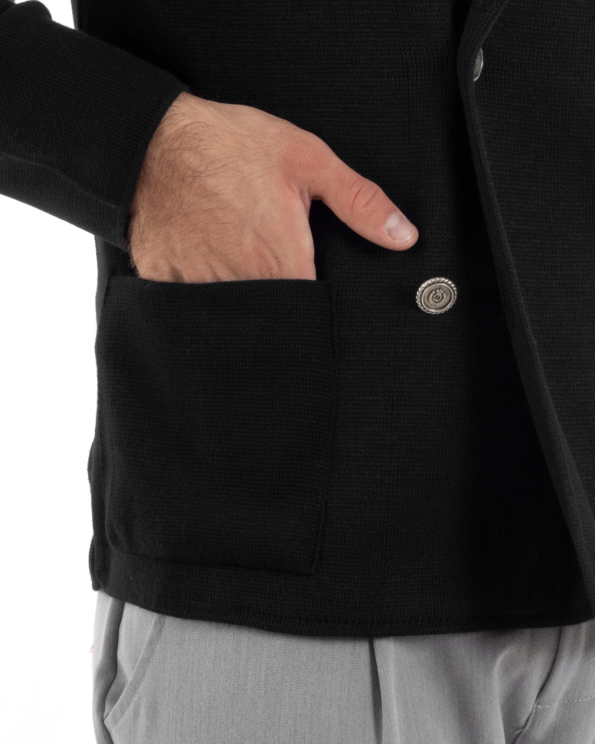 Cardigan uomo doppiopetto giacca bottoni metallo maglia links cotone casual nero GIOSAL-M2987A