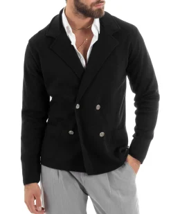 Cardigan uomo doppiopetto giacca bottoni metallo maglia links cotone casual nero GIOSAL-M2987A