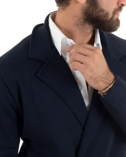 Cardigan uomo doppiopetto giacca con bottoni in metallo maglia links blu GIOSAL-M2892A