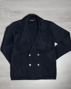 Cardigan uomo doppiopetto giacca con bottoni in metallo maglia links blu GIOSAL-M2892A