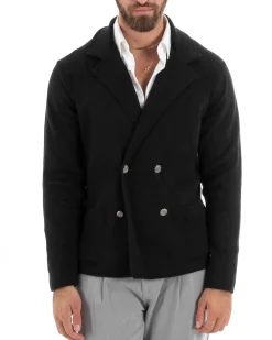 Cardigan uomo doppiopetto giacca con bottoni in metallo maglia links nero GIOSAL-M2894A