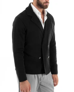 Cardigan uomo doppiopetto giacca con bottoni in metallo maglia links nero GIOSAL-M2894A