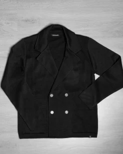 Cardigan uomo doppiopetto giacca con bottoni in metallo maglia links nero GIOSAL-M2894A