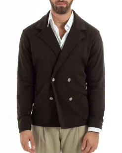 Cardigan uomo doppiopetto giacca bottoni metallo maglia links marrone GIOSAL-M2896A