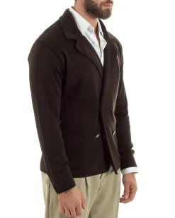 Cardigan uomo doppiopetto giacca bottoni metallo maglia links marrone GIOSAL-M2896A