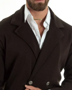 Cardigan uomo doppiopetto giacca bottoni metallo maglia links marrone GIOSAL-M2896A